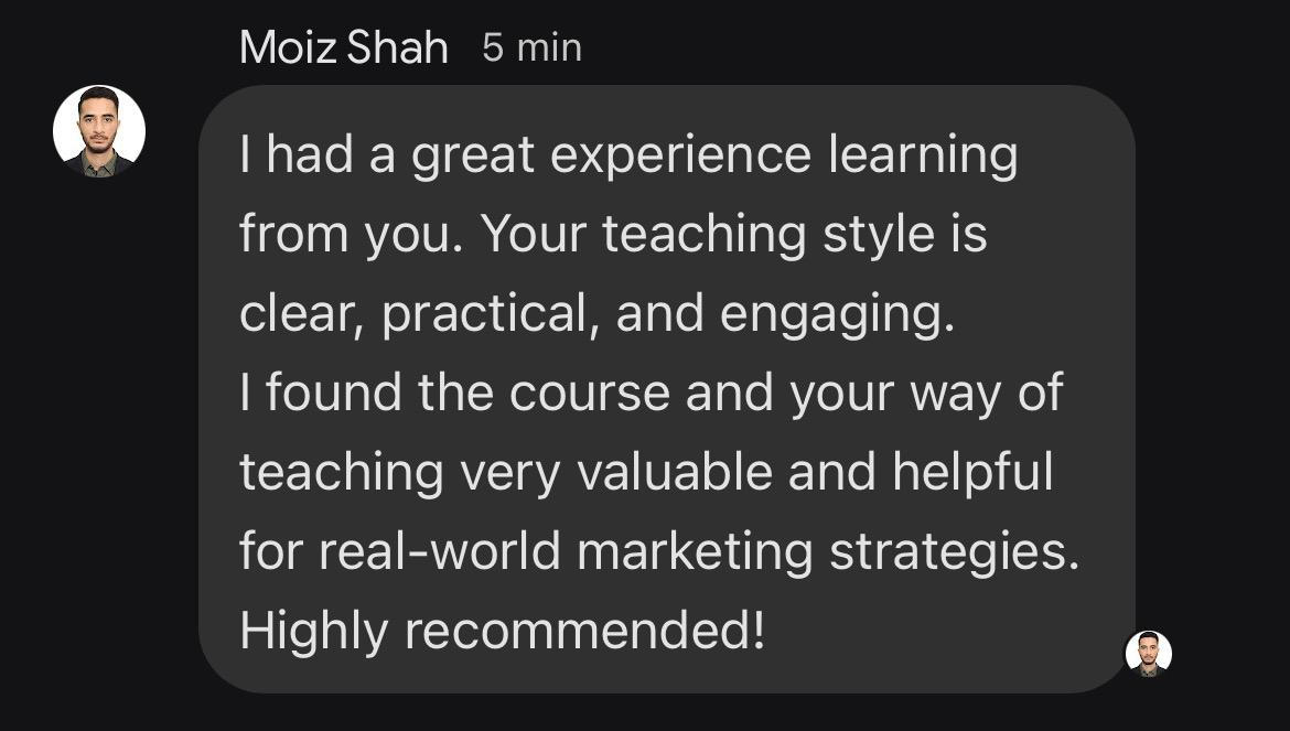Screenshot of a message from Moiz Shah